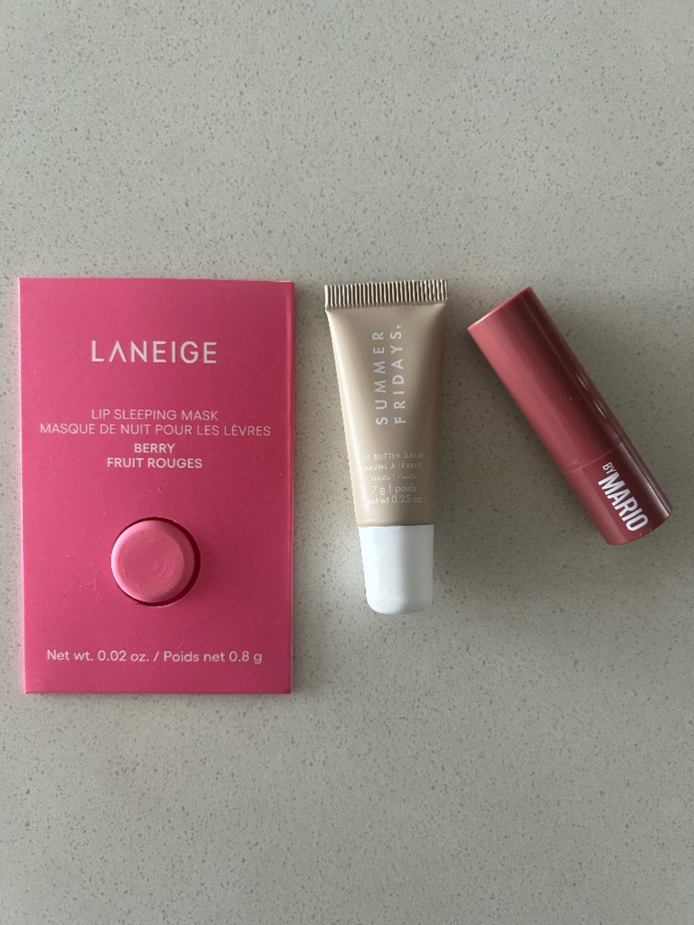 Summer Fridays Lip Balm + Makeup by Mario Lip Serum + Laneige Lip Sleeping Mask